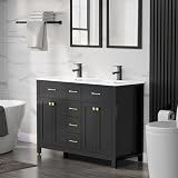 LUCKWIND 48' Painted Modern Bathroom Storage Cabinet with Sink, Include Faucet Without Mirror, Black-1
