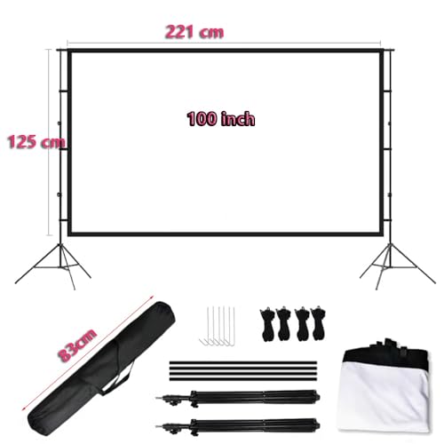 Pantalla de proyección portátil con soporte 100 pulgadas, plegable y lavable, con bolsa para camping u oficina miniatura 7