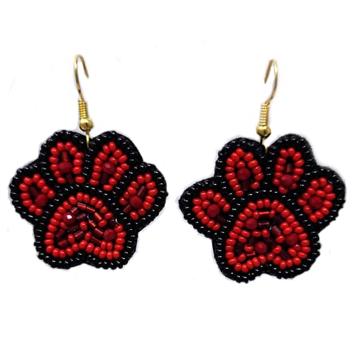 Beaded Colorful Paw Post Earrings Handmade Paw Earrings