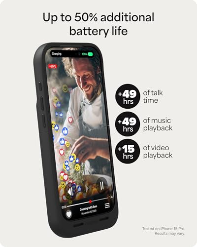 Image of Mophie Juice Pack Battery Case for iPhone 17 Pro - Slim Charging Case, Up to 50% Extra Battery Life, High Impact Protection, Magnetic Back for Wallets & Mounts, Sustainable Material, Black