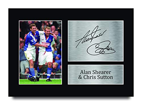 HWC Trading A4 Alan Shearer & Chris Sutton Blackburn Rovers 1994/1995 Kampioenen Geschenken Gedrukte Ondertekende Autograph Foto voor fans en supporters - A4