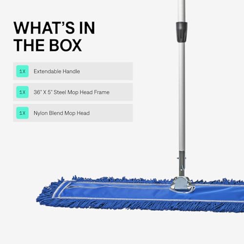 Image of 36 Inch Blue Commercial Dust Mop & Floor Sweeper with Extendable Handle - Mop for Hardwood, Tile, and Concrete Floor Cleaning