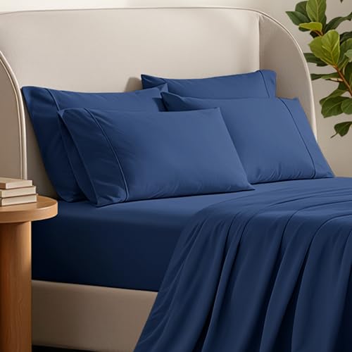 Image of Bare Home Microfiber Bulk Pillow Cases - Standard /Queen Size Set of 4 - Cooling Pillowcases - Double Brushed - Dark Blue Pillowcases 4 Pack - Easy Care (Standard - 4 Pack, Dark Blue)