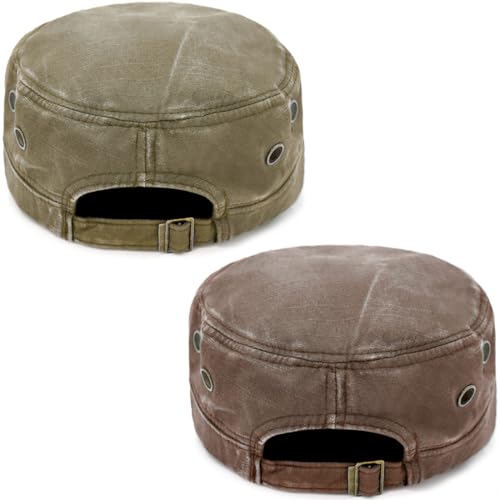 Image of Cadet Army Hat 2 Pieces Flat Top Cap Unisex Military Hat for Women Men