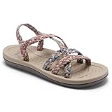 MEGNYA Women's Comfortable Outdoor Sandals, Supportive Adjustable Straps Arch Support Slide Sandals, Soft Hiking Travel Beach Shopping Hang Out Fashion Walking Shoes Blue Red Khaki Size 8.5