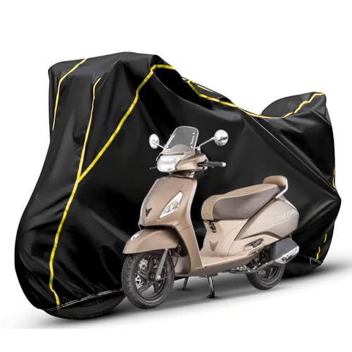 Image of Waterproof Bike Body Cover Compatible with Tvs Jupiter Dustproof Scratchproof - Motorcycle Cover for Two Wheeler, Outdoor Full Cover with UV, Duty, Rain Protection (Black & Yellow)