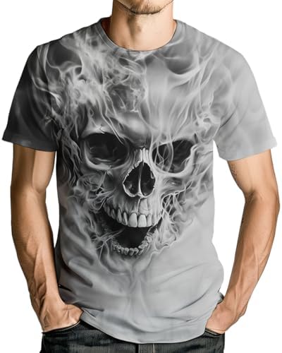 Men's Novelty Skull T-Shirt Vintage Graphic Tee Shirt Short Sleev...