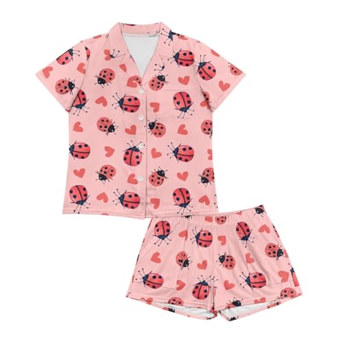 Image of Renewold Women's Short Sleeve Pajama Set Button Down Sleepwear with Notch Collar Soft Lounge Top and Shorts with Pockets