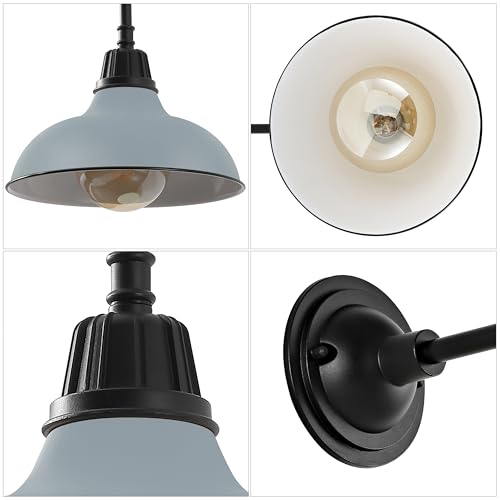 Image of JONATHAN Y 12.25 inch Matte Silver Blue /Black Farmhouse Industrial Outdoor Sconce, LED Gooseneck Wall Light for Porch, Metal Bowl Shade, Dimmable Vintage Exterior Fixture, LED Bulb Included (JYL7613N)