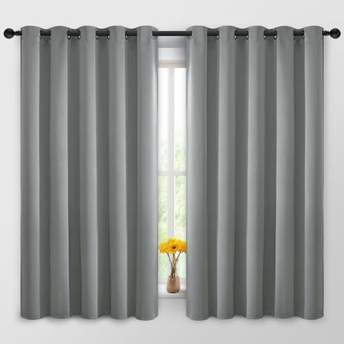 Yakamok Dove Grey Room Darking 63 Inch Length 2 Panel Sets for Livingroom Dining Room Darkening Thermal Insulated Bay Window Hotel Modern Elegant Black Out Sunblock Curtins/Bedroom, 62 x 63 Inches