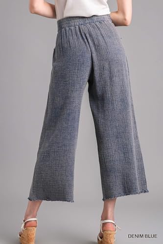 Umgee Mineral Wash Elastic Waistband Pants with Side Pockets & Unfinished Frayed Hem Detail3