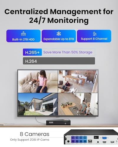 Image of ZOSI 4K PoE Security Camera System,True Full Color Night Vision,Person Vehicle Detection,2 Way Audio,8pcs 4K C186 Aurora Lux Outdoor Indoor Wired Cameras,8MP 8CH NVR with 2TB HDD for 24 /7 Recording
