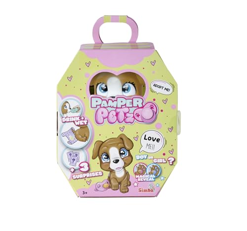 Simba 105953050 – Pamper Petz Hund, mit Trink- und Nässfunktion, Spielzeughund für Kinder ab 3 Jahren, Welpe zum Spielen, mit Überraschung und magischer Pfote