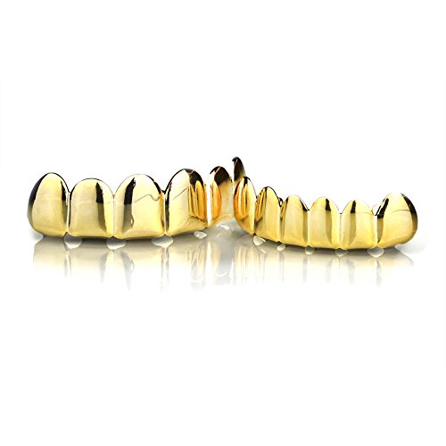 L&L Nation New 14k Gold Plated Mouth Grillz Set Top & Bottom Hip Hop Rapper Style