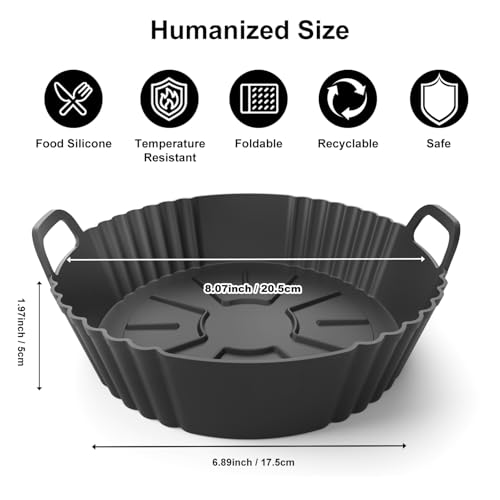 Image of Round Silicone Air Fryer Liners 3 Pack 4-5.3QT for Ninja AF101 /161 | Reusable Food Grade Liners Compatible with COSORI, Tefal, Bear and Chefman Air Fryers
