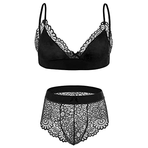 YJZQ Herren Erotik Dessous Set Sissy Panties Gay Male Bustier Höschen Bikini Herren Sexy Niedrige Taille Klassischer Triangel Rückenfrei verführerischem Design Neckholder Unterwäsche Set