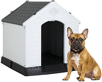 BestPet 28Inch Large Dog House Insulated Kennel Durable Plastic Dog House for Small Medium Large Dogs Indoor Outdoor Weather & Water Resistant Pet Crate with Air Vents and Elevated Floor,Grey