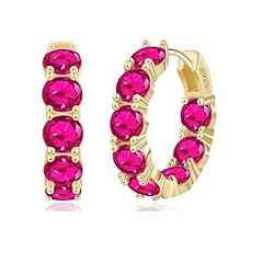 Gold Color-Fuchsia CZ Hoop Earring