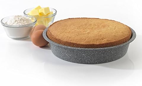 Salter BW02777G Cake Tin, Non-Stick Round Oven Pan, Carbon Steel Baking Tray For Cakes, Pies, Cheesecake, Oven Safe Up to 220°C, Marblestone Collection, Grey, 24 cm