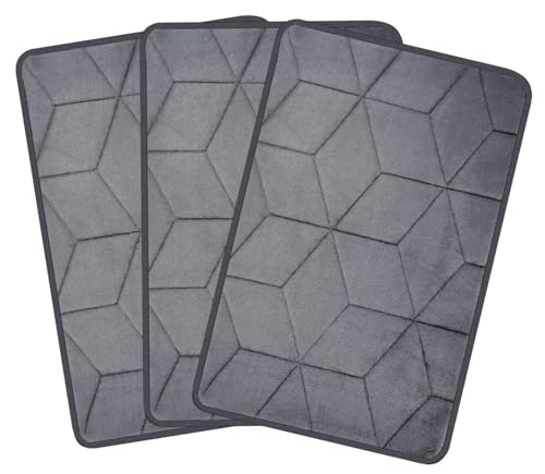 Image of HOMEKART All Purpose Non Slip Anti-Skid Bath Mat - Memory Foam Bathmat Door Mat, Kitchen Runner Super Absorbent - Quick Dry | Water soak (16 inch x 24 inch, Grey) Pack of 3