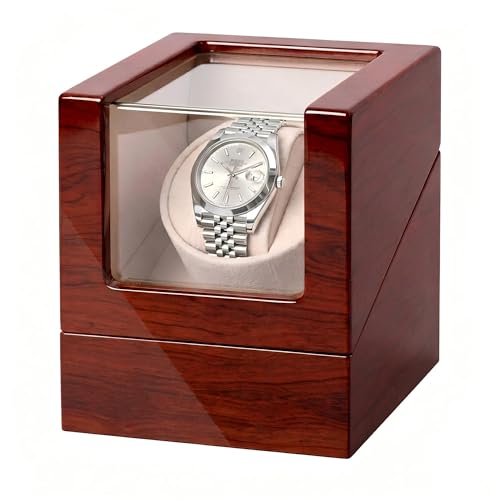 Image of Automatic Watch Winder, Ultra-Quiet Motor (<10dB), Single Watch Winder Box with AC & Battery Power, Hand-Polished High-Gloss Piano Finish, Luxury Watch Winder for Men, Fits Most Automatic Mechanical Watches