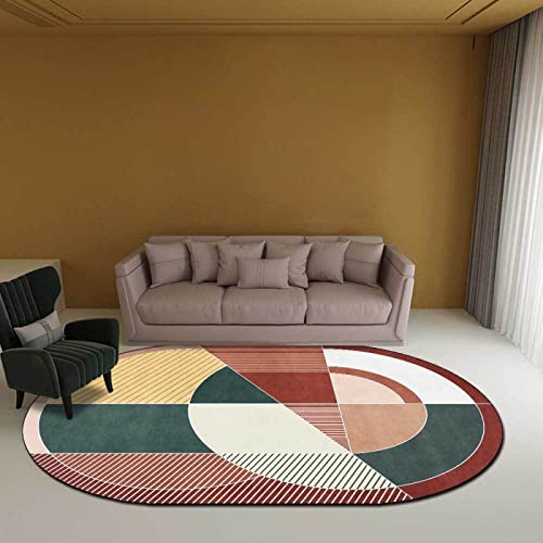 makeups1 Oval Rug Area Rug Washable Non-Slip Floor Mat Carpet Rug Non-Slip Eco Friendly Large Oval Rug, Irregular geometric lines reddish-brown-green, 80 x 150 cm