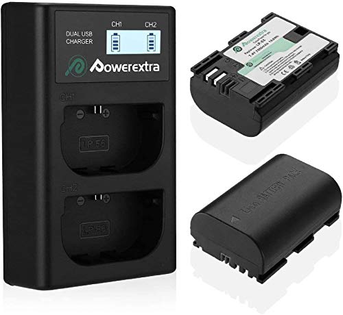 Powerextra 2 Batteria di Ricambio per Canon LP-E6 e LP-E6N con Caricabatterie Doppio Display LCD per Canon EOS 80D 6D 7D 70D 60D 5D Mark III 5D Mark II BG-E14 BG-E11 BG-E9 BG-E7 LC-E6 BG-E6