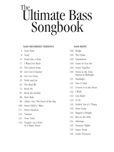 The Ultimate Bass Songbook | Noten und Tabulatur für Bassgitarre | Notenbuch mit 70 klassischen Songs mit originalgetreuen Transkriptionen und ... Riffs, Solo Arrangements, Easy Bass Melodies