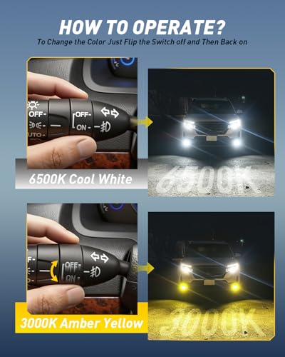 Image of AUXITO 9006 /HB4 LED Switchback Bulbs, 6500K White & 3000K Amber Yellow, 1000% 50000LM Ultra Bright, No Flicker, 3Min-Plug and Play, 30+ Years Lifespan, Fits 99% Vehicles, Pack of 2