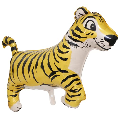 40'' Jumbo Wildlife Jungle Jump Tiger Cartoon Animal Balloons, 4 Pack Wild One Safari Zoo Forest Theme Black Stripes Tiger Aluminum Mylar Foil Balloons Party Supplies Birthday Decor Baby Shower #TOP5
