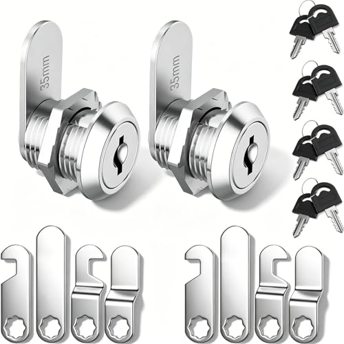 Dalephoric 2 Piezas Cerradura Buzón 16mm, Cerradura Taquilla Vestuario, Por Pieza con 4 Llaves y 5 Placas Diferentes, Bombin Buzon, Cerradura de Levas para Gabinetes de Archivos y Taquillas Muebles