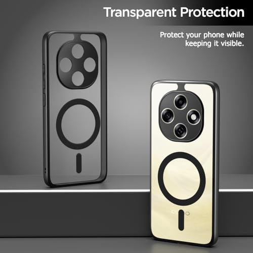 Image of Amazon Basics Back Cover for Oppo F31 Pro 5G Compatible with Mag-Safe | Shockproof Design | Hard Transparent Back Case (Black Mag-Safe)