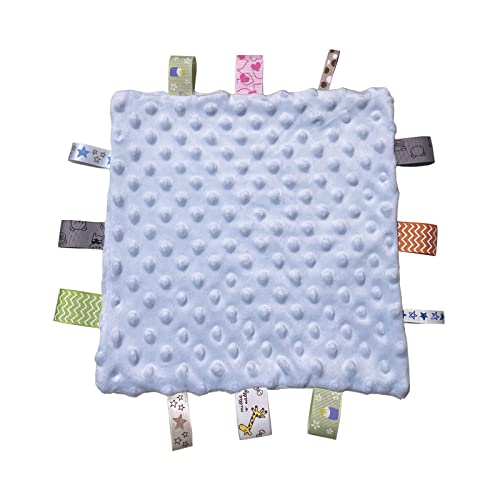 Image of Yufiova Baby Tags Security Blanket -Baby Soothing Plush Blanket with Colorful Tags,Square Sensory Blankets,10 x 10 inches, for 3-12 Months Babies(Blue)