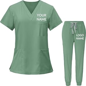 Custom Scrubs for Women Set V-Neck Top & Pants Jogger Suit Medical Uniform for Nurse Esthetician Workwear