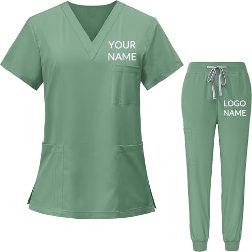 Custom Scrubs for Women Set V-Neck Top & Pants Jogger Suit Medical Uniform for Nurse Esthetician Workwear