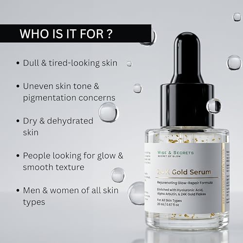Image of WISE & SECRETS 24K Gold Hyaluronic & Anti Aging Premier Serum Helps to Remove Wrinkles | Brighten & Whitening Serum | A Youthful-looking Glow - 20 ml