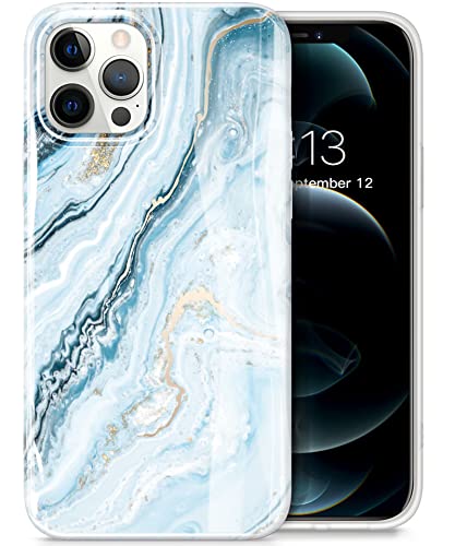GVIEWIN Compatible con iPhone 12 Pro Max 6,7 pulgadas 2020 5G, mármol, ultrafina, brillante, suave, de silicona TPU, resistente a los golpes, color azul Cover