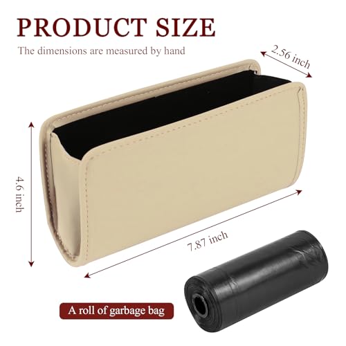Image of Hovom Car Trash Can, Leather Waterproof Automotive Garbage Can with Trash Bag, Hanging Mini Vehicle Trash Bin, Small Auto Door Organizer Storage Pouch, Universal Car Accessories (Beige)