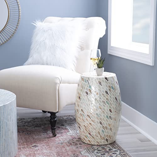 Linon Home Decor Products Josie Fish Capiz Cream and Green Drum Table - Image 4