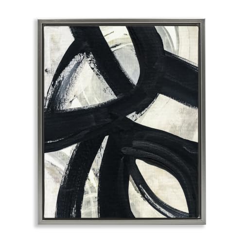 Stupell Industries Dynamic Modern Black Paint Strokes Bold Abstract Floating Framed Wall Art, Design by Susan Jill