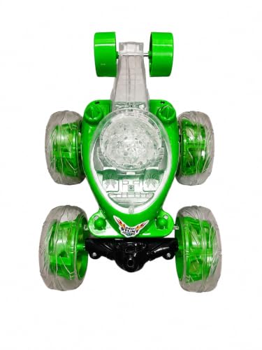 Image of Rechargeable 360 RC Stunt Car for Kids | Double-Sided High-Speed Remote Control Car with LED Lights | Rechargeable Battery Type C Charging (Green)