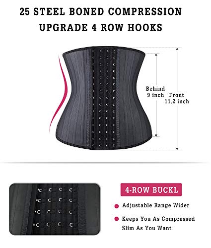 Yianna Waist Trainer For Women Latex Underbust Waist Corsets Cincher Hourglass Body Shaper 4 Hooks, (Size M, Black) #TOP1