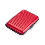 Clamour Stores Cartera con Bloqueo RFID, Aluminio, Identificación portátil de Identidad de Viaje | Tarjetero para tarjetas de crédito con protección segura para hombres y mujeres (Rojo)