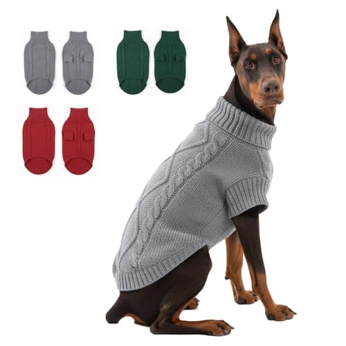 LUVMOJO Knit Dog Sweater, Warm Turtleneck Pullover Winter Sweaters for Extra Large and Giant Dogs, Knitted Outfit for Doberman Pinscher, Holiday Costumes for Boy & Girl Doggy, Grey, Size XXXL