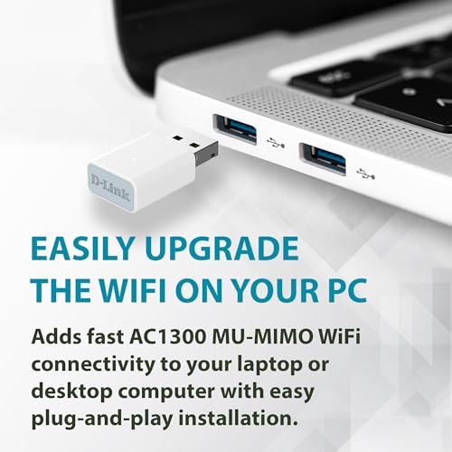 Image of D-Link AC1300 USB WiFi Adapter | 2.4 /5GHz Dual Band Wireless Internet Travel Size for Desktop PC Laptop | MU-MIMO Plug & Play | Supports Windows 10 /11 Drivers | WPA3 Enhanced Security (AC13U-CA)