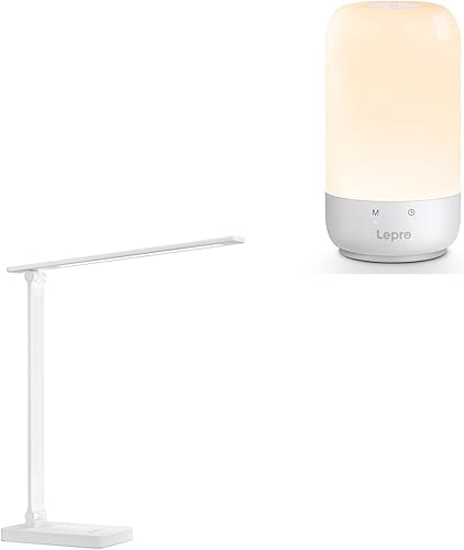 Lepro Bundle - Lámpara de escritorio LED blanca y lámpara de mesa LED plateado
