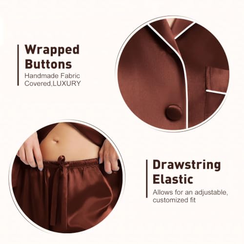 Image of Lonxu Silk Satin Womens Pajama Sets Button Down Sleepwear Loungewear XS~3XL
