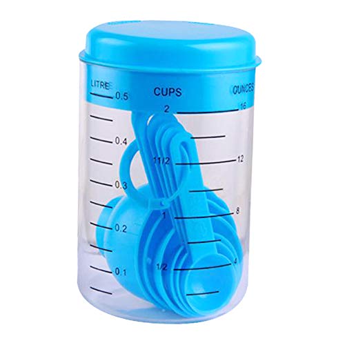 Conjunto de colheres e copos medidores de 500 ml para cozinhar e assar na cozinha - azul claro