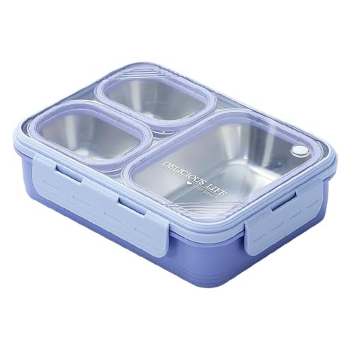 Image of Stainless Steel Lunch Box | 3-Compartment Leakproof & BPA-Free Bento Box | Insulated with Detachable Inner Containers & 4-Sided Lock | Ideal for Office, School, College & Travel | Lavender