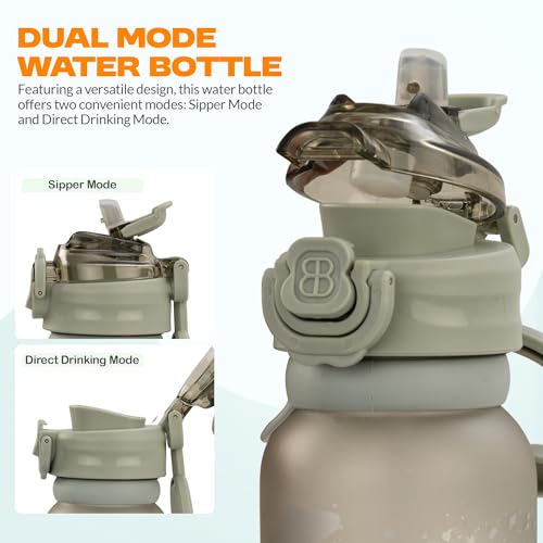 Image of BAYBEE 2 in 1 Baby Sipper Bottle for Kids | Anti-Spill BPA Free Baby Water Bottle with Silicone Straw & Carry Handle | 900 ML Drinking Water Bottle for Kids Toddlers 12+ Months Boys Girls (Grey)